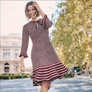 BODEN Polka Dot Lara Pleat Dress Midi Neck Tie 8